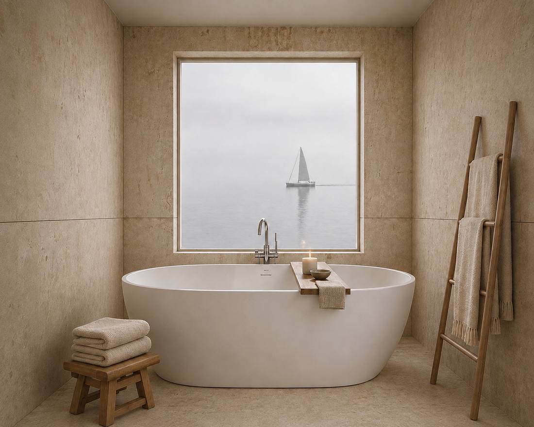 Velero en la niebla montado en un baño